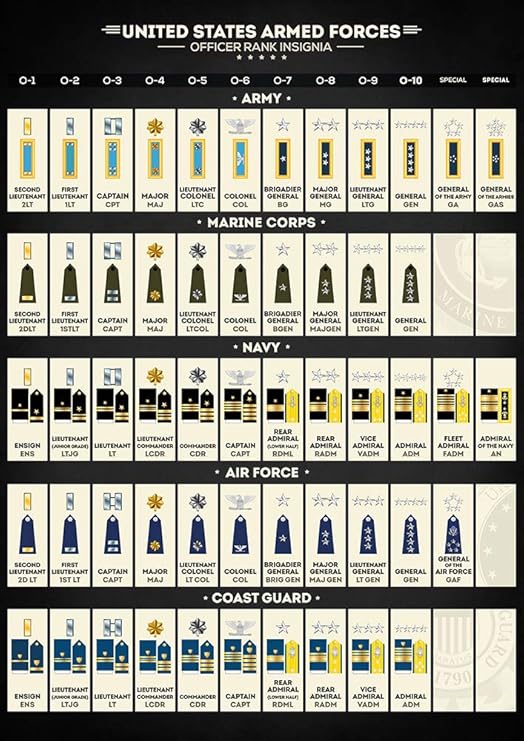 Amazon Com Zapista United States Armed Forces Officer Rank Insignia Fine Art Print Us Army Military Poster Home Wall Decor Unframed 8 50 X 12 Posters Prints