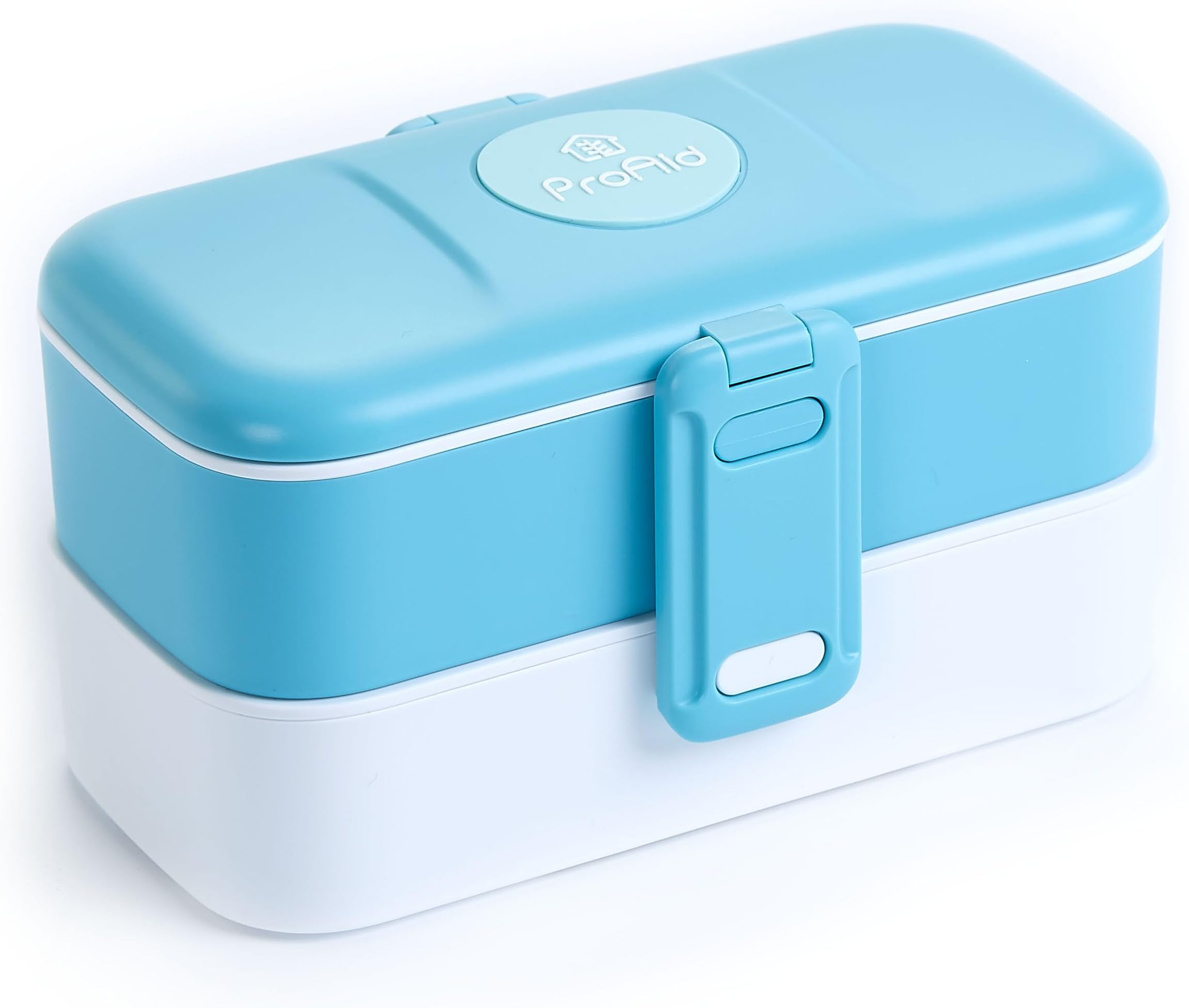 ProAid Bento Box - 2 Layers Design Leakproof Bento Lunch Box with Stainless Steel Cutlery, BPA Free Safe for Microwave Fridge and Dishwasher, Blue