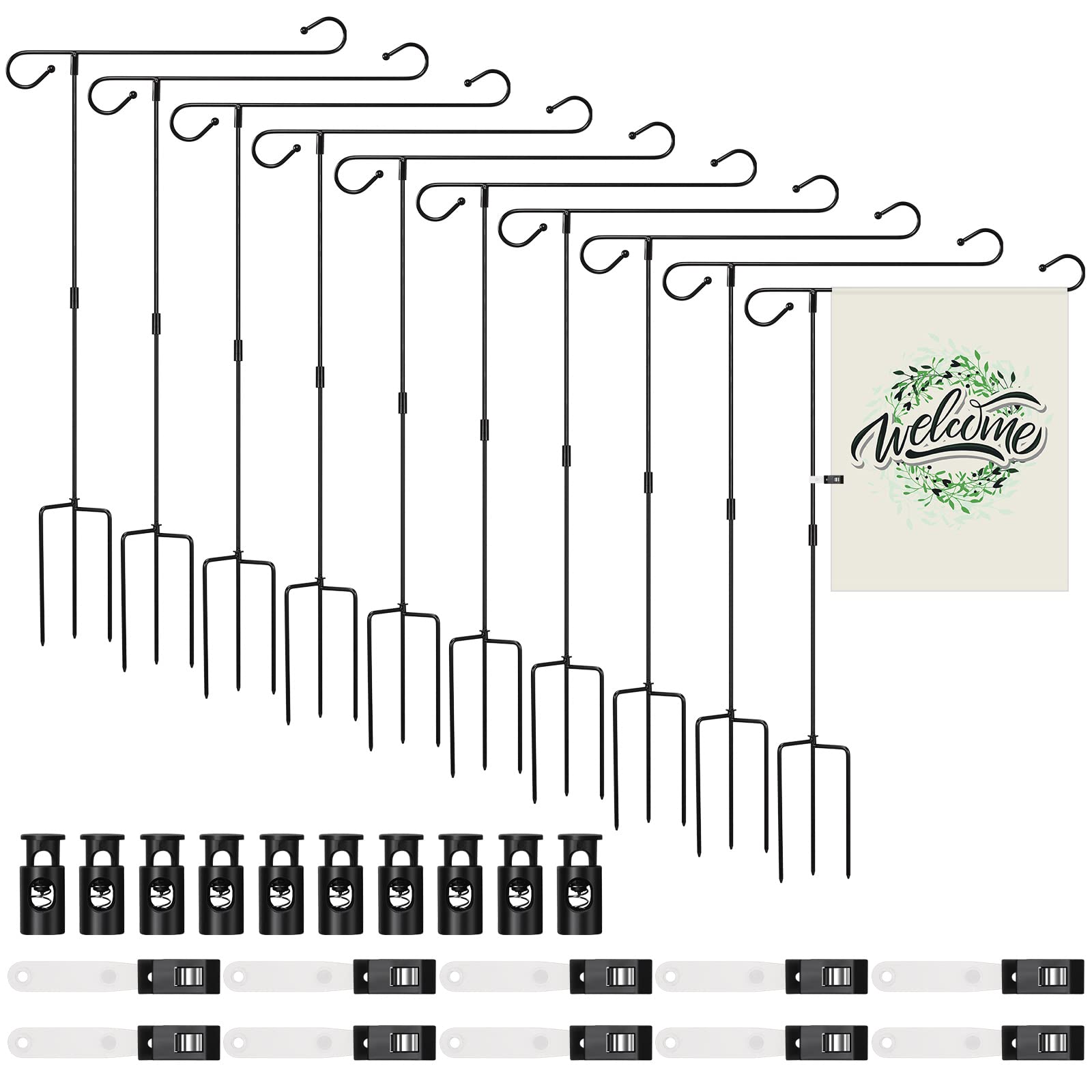 Photo 1 of Sadnyy 10 Pack Garden Flag Stand for 13.5" Width 12 x 18 Inches Yard Flag Pole Holder Metal Powder Coated Weather Proof Holder with Anti Wind Clip for Farmhouse Outdoor Yard Lawn Decoration