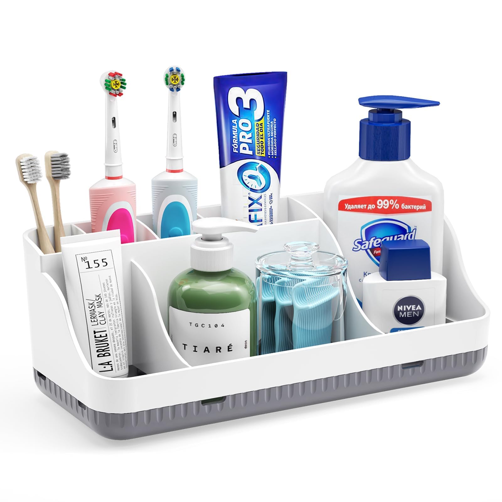 Photo 1 of Bathroom Counter Organizer and Storage, 7 Slots Detachable Toothbrush Holders for Bathrooms, Anti-Slip Electric Toothbrush and Toothpaste Holder Countertop Vanity Organizer Accessories for Adults Kids
