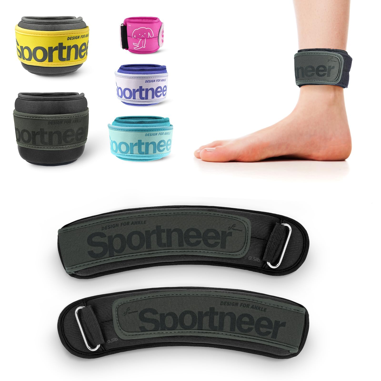 Photo 1 of Sportneer upgraded ankle weights for kids, Curved Design for Ankles, 0.5 lbs x 2, Black-Gray