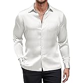 COOFANDY Mens Luxury Satin Dress Shirt Shiny Silk Long Sleeve Button Up Shirts Wedding Shirt Party Prom