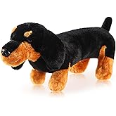 ZJoey Dachshund Dog Plush Stuffed Animal Sausage Dog Soft 3D Pom Plush for Girls Birthday Xmas Gift Bedtime Rest Chair Bolster Nursery Decoration (Black and Tan)