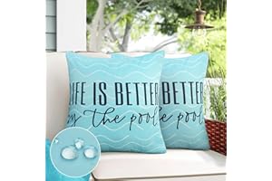 Adabana Blue Outdoor Waterproof Throw Pillow Covers 16x16 Inch Set of 2 Decorative Porch Pillows Cover for Patio Furniture Garden, Life is Better by The Pool