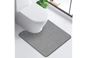 HOMTEB Toilet Rugs U Shaped Washable 24x20, Ultra Thin Toilet Rug Super Absorbent, Toilet Mat Rubber Backing Non-Slip, Toilet Mats Machine Washable Dry Quickly, Contour Bathroom Rugs for Toilet-Grey