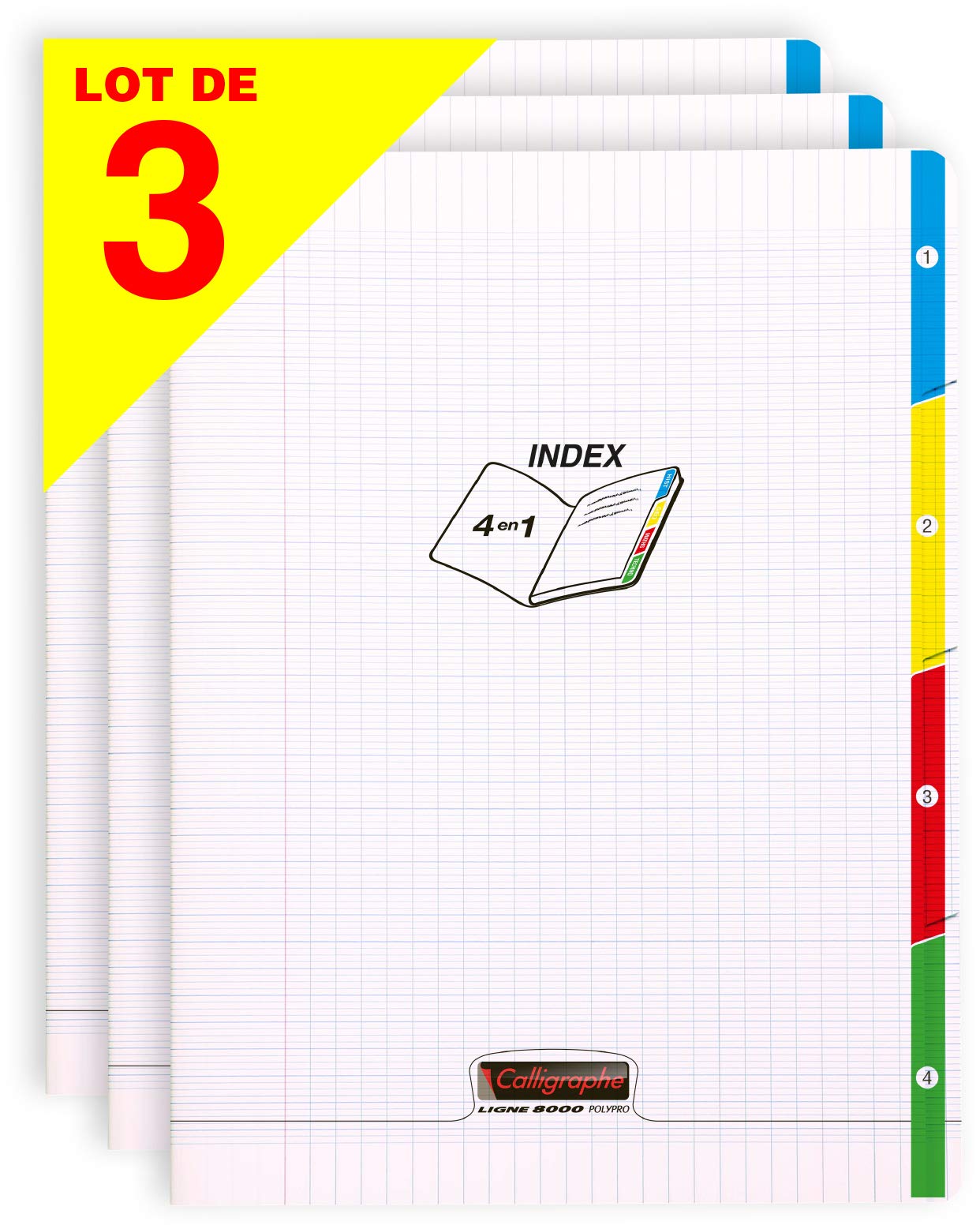 Calligrapher 18229AMZC Set of 3 Stapled Notebooks 4 Clear Indexes (Clairefontaine) - 24x32 cm - 140 Seyes Ruled Pages - 90 g White Paper - Transparent Cover