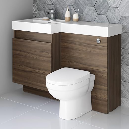 1200mm Walnut Vanity Unit Modern Toilet Bathroom Sink Left Hand Storage Furniture iBathUK