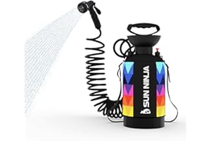SUN NINJA Portable Shower, Outdoor Portable Camping Shower with Neoprene Cover, Portable Beach Shower Surf Rinse Kit, High Pressure Multi-Purpose Sprayer for Outdoor Essentials, Dog Walking & Hiking