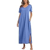 Marvmys Women Short Sleeve Nightgown Cotton Long Nightshirts with Pocket