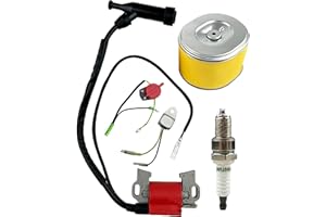 TURBOTUNITY GX390 GX340 Ignition Coil Assembly for Honda & Clones Predator 420cc with Air filter for Honda 17210-ZE3-505 F6TC spark plug and On Off Switch Engine Kill Switch with Low Oil Sensor