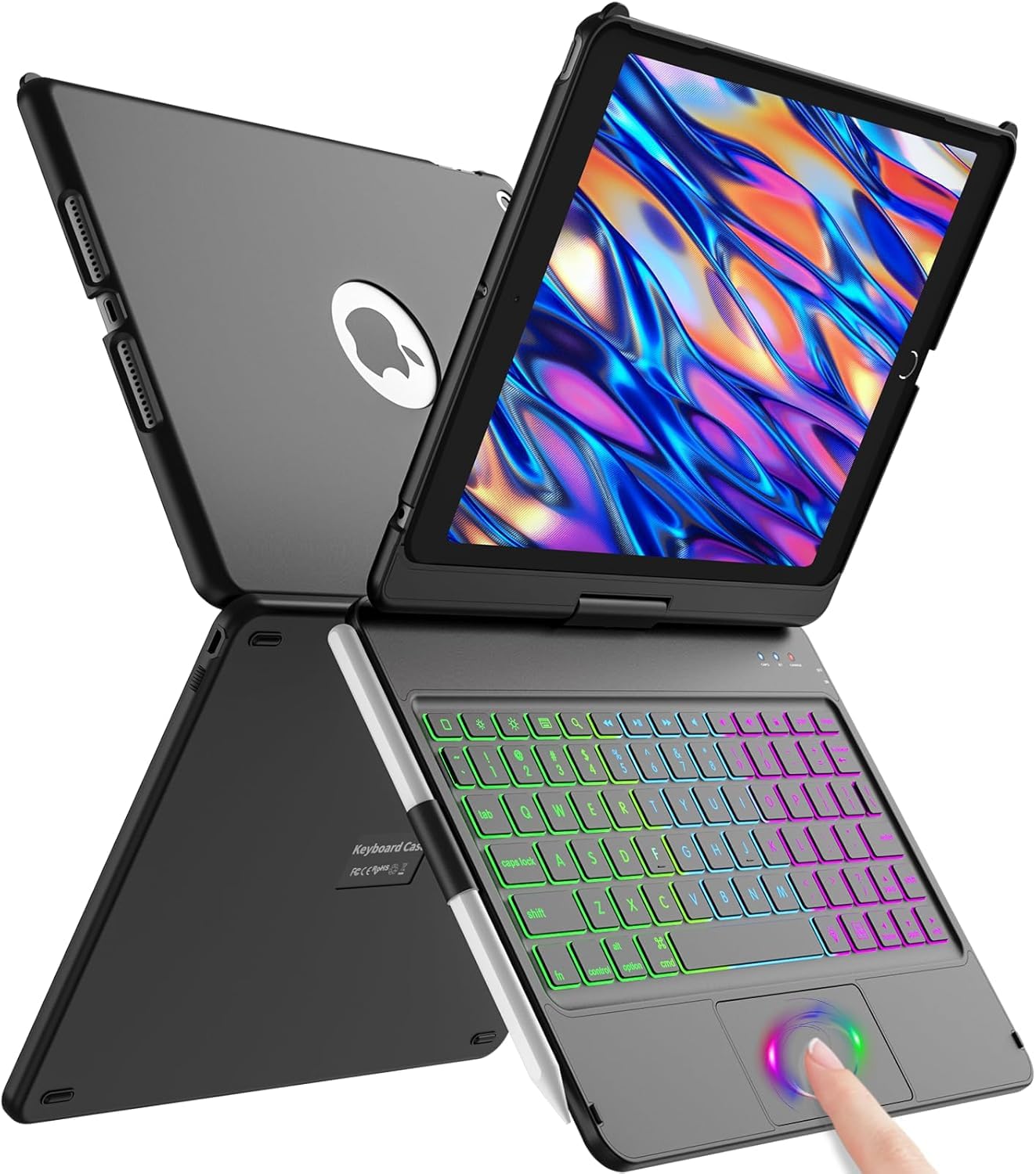 aMZCaSE for iPad Keyboard Case 10.2-360° Flip Hard-Shell Slim Cover with Wireless Bluetooth Keyboard,7 Backlight, Auto Sleep/Wake for iPad 9/8/7th Gen (Black)