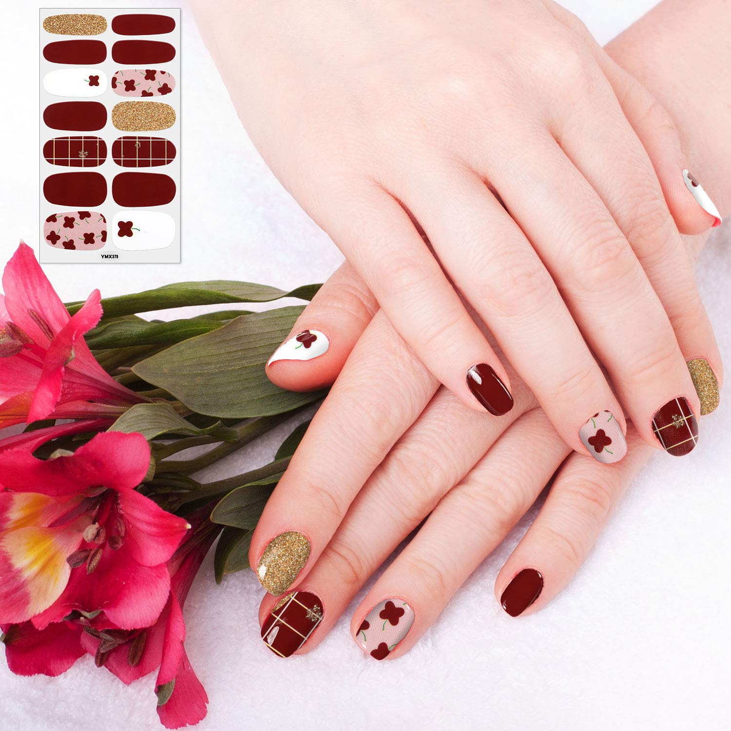 Maitys 224 Pieces 16 Sheets Full Nail Wraps Polish Stripes Nail Art Polish Stickers Self-Adhesive Decals with File Manicure Kit for Women DIY Art(Fresh Floral Series) - Image 5