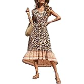 PRETTYGARDEN Women's Summer Maxi Dress Casual Floral V Neck Cap Sleeves Boho High Low Flowy Midi Long Sun Dresses