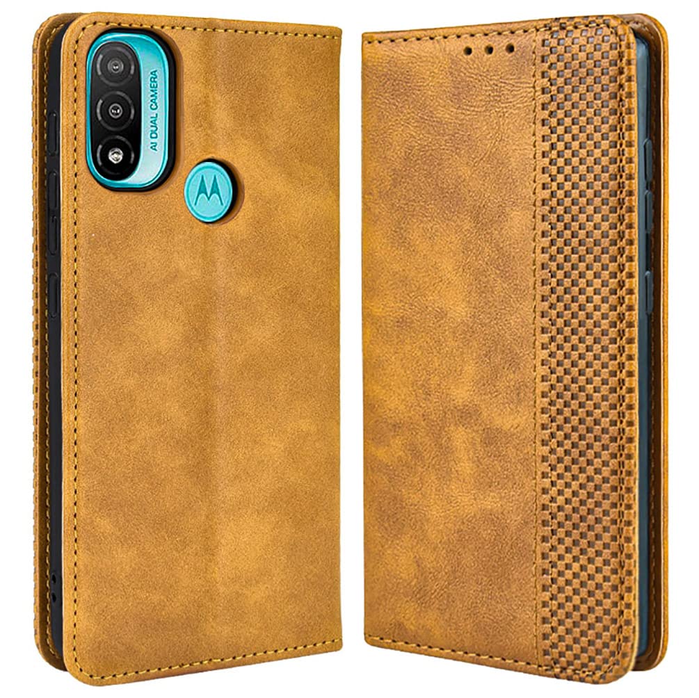 DOINK Retro Folio Case for Motorola Moto E20 / E30 / E40, Premium Leather Cover with Wallet Cash Card Slot - Brown