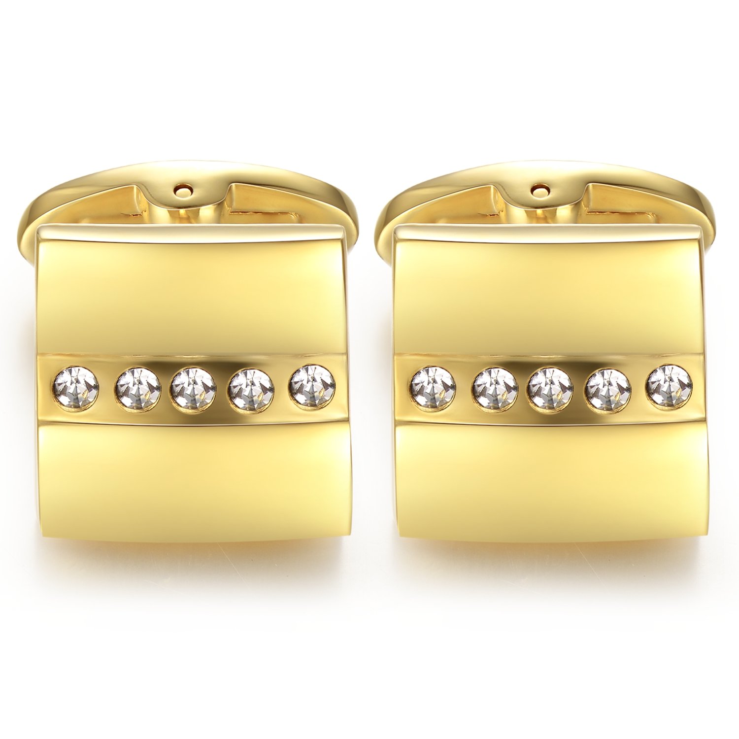 HONEY BEAR Mens Crystal Cufflinks Stainless Steel Gold Square Business Wedding Gift