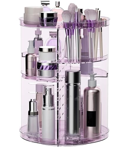 DOADW Modern Purple 3 Tier Makeup Organizer - Lightweight Plastic Countertop Organizer For Bathroom Vanity, Small Space