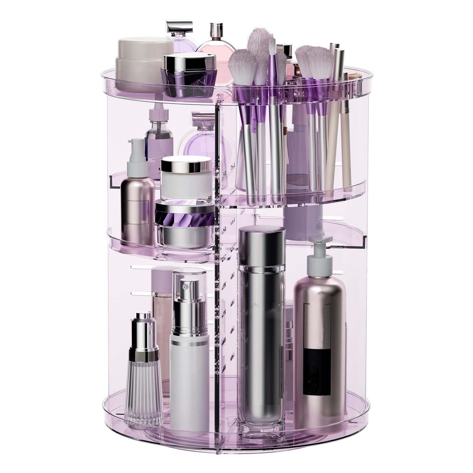 Photo 1 of Rotating Makeup Organizer for Vanity, DIY Adjustable Tray Spinning Skincare Organizers Countertop, Cosmetic Display Case with Perfume Tray Brush Holder, Bathroom Desk Corner Storage Carousel Rack