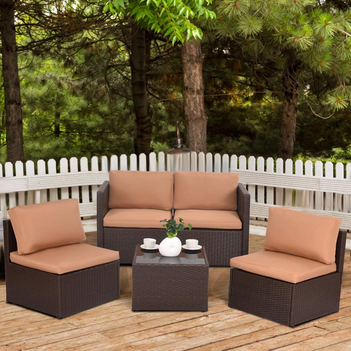 Costway Patio Rattan Sets Furniture Sofa Set Wicker Weave Conservatory Garden Indoor Outdoor Amazon Co Uk Garden Outdoors