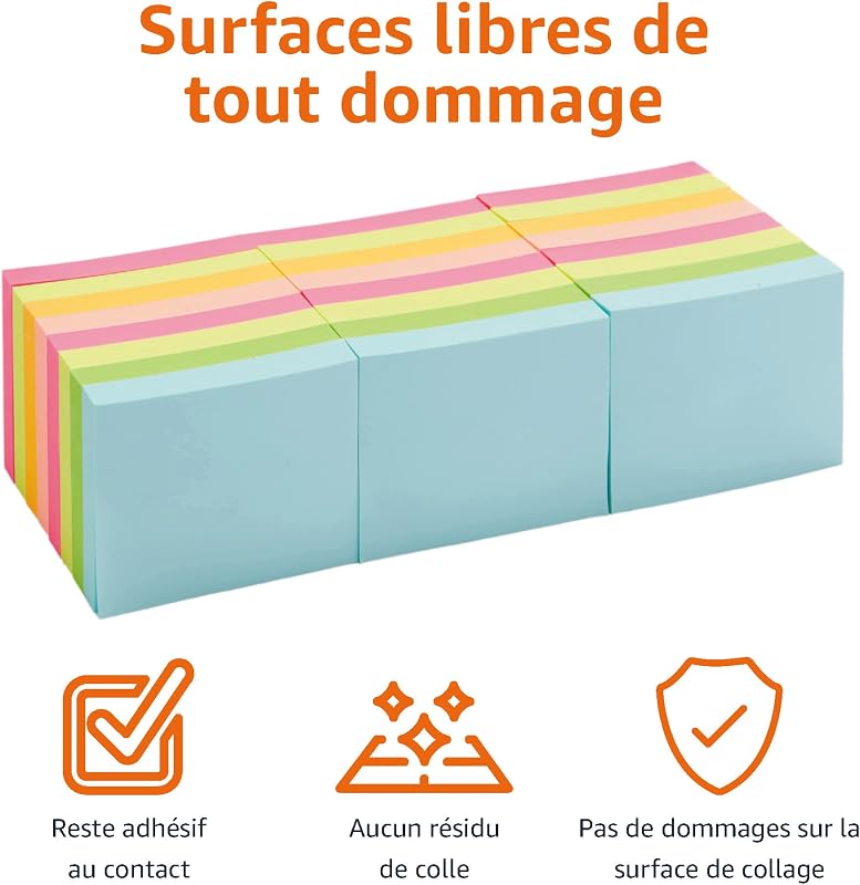 Mini Notes Autocollantes, 24 Blocs, Blocs de Notes Autocollantes, Couleurs Assorties, 3,5cm × 5cm