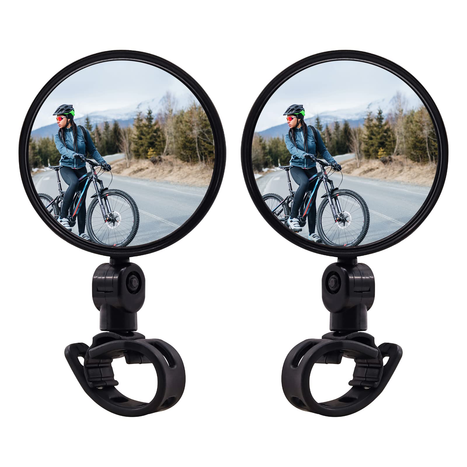 2Pcs Bicycle Rear View Mirrors, Bike Handlebar Mounted Rearview Safe Mirrors, 360° Rotatable Wide Angle Acrylic Convex Mirror for Mountain Road Bikes, Dia 5CM