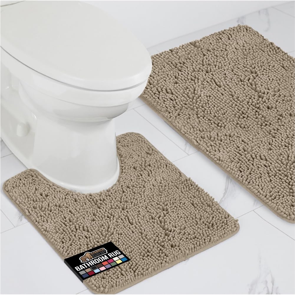 Photo 1 of GORILLA GRIP Bathroom Rug Sets, Soft Chenille 2 Piece Area Rugs Set, Toilet Base Mat and 30x20 Carpet, Absorbent Microfiber Washable Mats Dry Quickly, Home Décor and Bath Room Accessories, Gray Beige