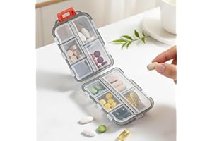 Portable Double Layer Pill Organizer Box, Compact Plastic Pill Case with Multiple Compartments for Daily and Travel Use, Grey