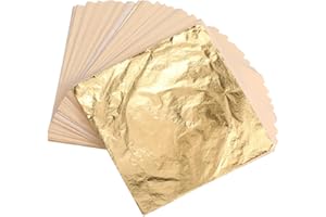 Harloon 500 Sheets Imitation Gold Leaf for Art Square Imitation Gold Foil Sheets Gold Leaf Sheets Gold Foil Paper for DIY Gilding Painting Decoration Crafting Furniture, 5.51 x 5.51 Inches/ 14 x 14 cm