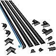 D-Line 13.12ft Cord Hider Kit, Patented Cable Cover, Hide Wires on Wall, Channel for TV Mount Cords, Raceway Wire Hiders, Paintable, Adhesive, Half Round, 4X 0.78in W x 0.39in H x 39in Lengths, Black