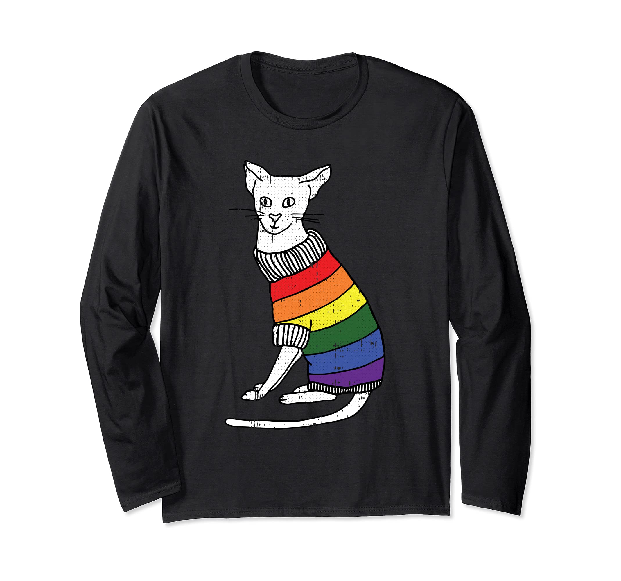 Gay Cat Pride Rainbow Cute Kitten Kitty Proud LGBT-Q Ally Long Sleeve T-Shirt