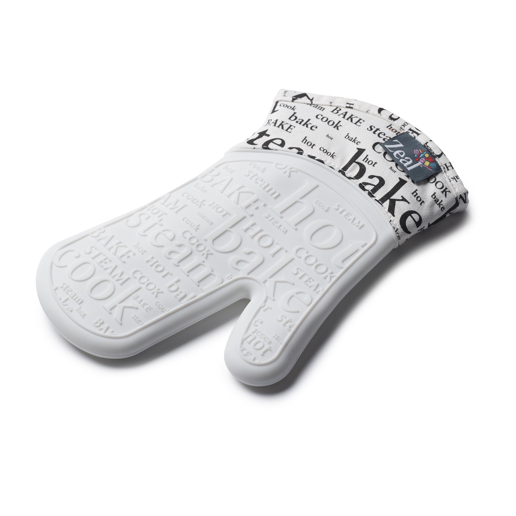 Zeal Silicone Heavy Duty Single Oven Mitt Glove, White (29 cm Long) - Script