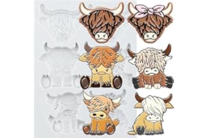 QDMOLDS Cow Fondant Molds Scottish Highland Cattle Silicone Mold for Chocolate Candy Cake Decoration Cupcake Topper Sugar Cra