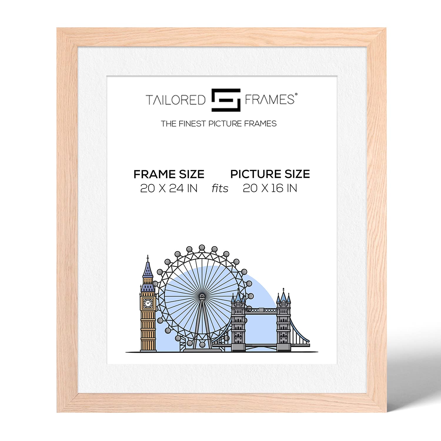 Tailored Frames 99 Solid Natural Oak 24" x 20" Frame for 20" x 16" Picture | Single Picture Frames | Wall Hanging Type | Photo Frame with White Mount