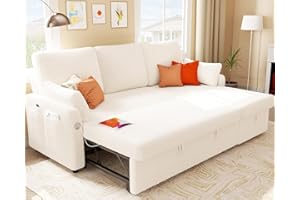 Ucloveria Sectional Sofa Couch, 84" Sleeper Sofa Bed with Reversible Storage Chaise Pull Out Couch Bed for Living Room L-Shape Lounge 2 in 1 Futon Sofa with USB Charge, White Boucle Couch