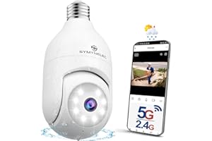 SYMYNELEC Light Bulb Security Camera: Outdoor Wireless WiFi Light Socket Security Cam 360 AI Motion Detection Tracking 2K Col