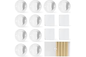 Pushiibee 14 Pcs Shower Curtain Clips, Self Adhesive Shower Splash Clips, Windproof Round Square Shower Curtain Weights Clip 