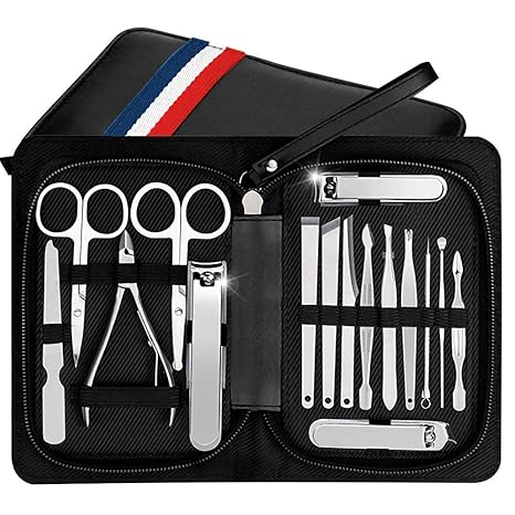 Cocoda Maniküre Pediküre Set 16-Teiliges Nagelschere Reise Set Professional Grooming Kit Nail Cutter Edelstahl mit Luxuriösen