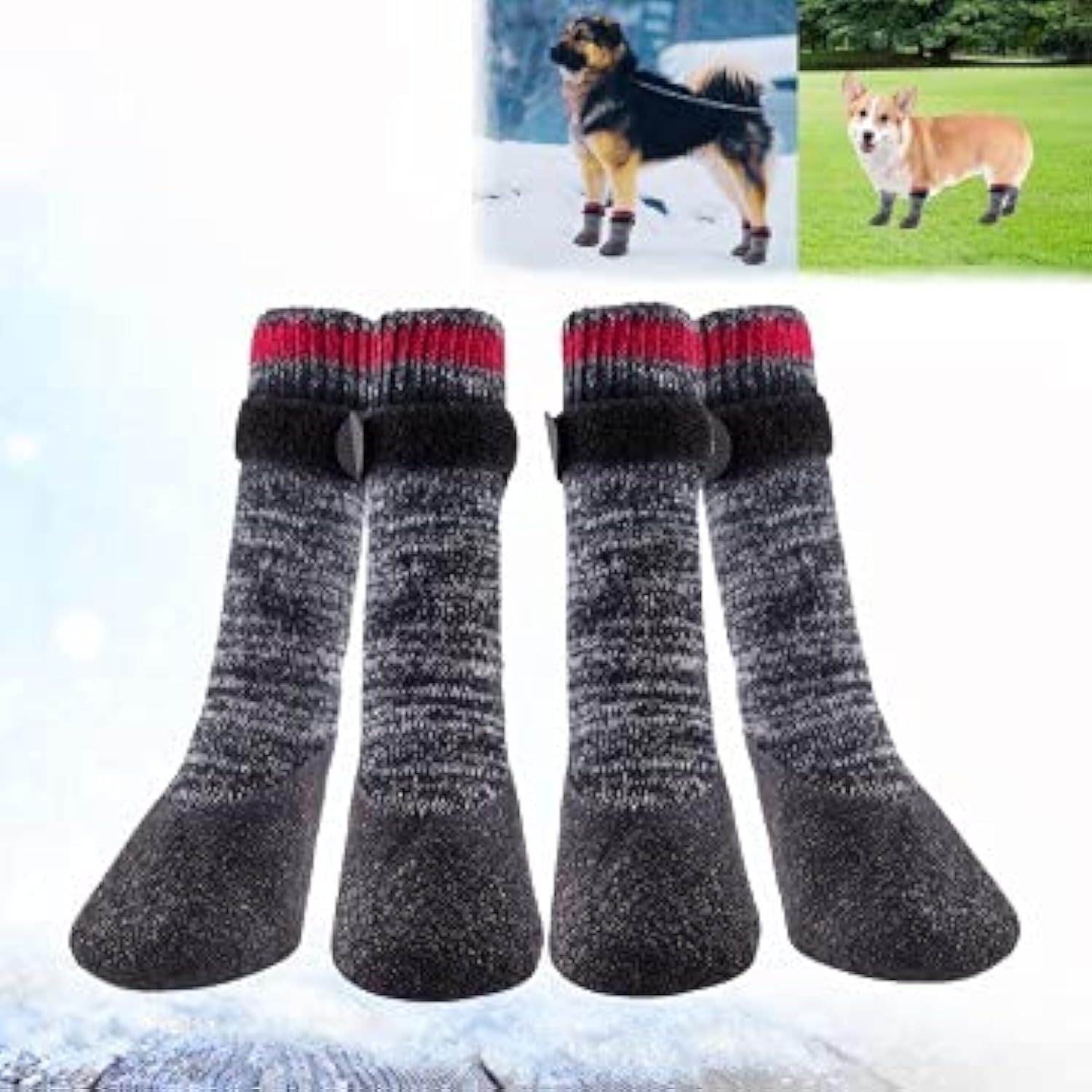 QUACOWW 2 Pairs Dog Socks Anti-slip Dog Paw Protector Waterproof Rubber Bottom Dog Shoes Rubber Sole Dog Boots with Adjustable Straps for Indoor Outdoor Wear (large size)
