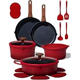 CAROTE 20pcs Titanium Cookware Set, Detachable Handle Pots and Pans Set | Non-Stick, Non-Toxic, Induction Compatible, Dishwasher &amp; Oven Safe, Space Saving, Camping Cooking, House Warming Gift, Red