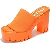 Cape Robbin Women's Chunky Platform Sandals Block Heel - Slip On Elastic Band Dressy Shoes Round Toe Comfort Soles (Echoya)