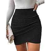 GAMISS Womens Mini Black Skirt Bodycon Ruched Tulip Skirt Elastic High Waist Textured Wrap Asymmetrical Short Skirts X-Large