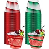Gejoy 9 oz Rimmed Swirl Plastic Cups Disposable Wine Drinking Cups Clear Elegant Halloween Tumblers for Christmas Party Supplies(Red, Green,100 Pcs)