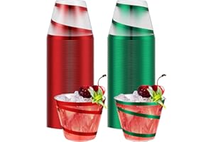 Gejoy 9 oz Rimmed Swirl Plastic Cups Disposable Wine Drinking Cups Clear Elegant Halloween Tumblers for Christmas Party Supplies(Red, Green,100 Pcs)