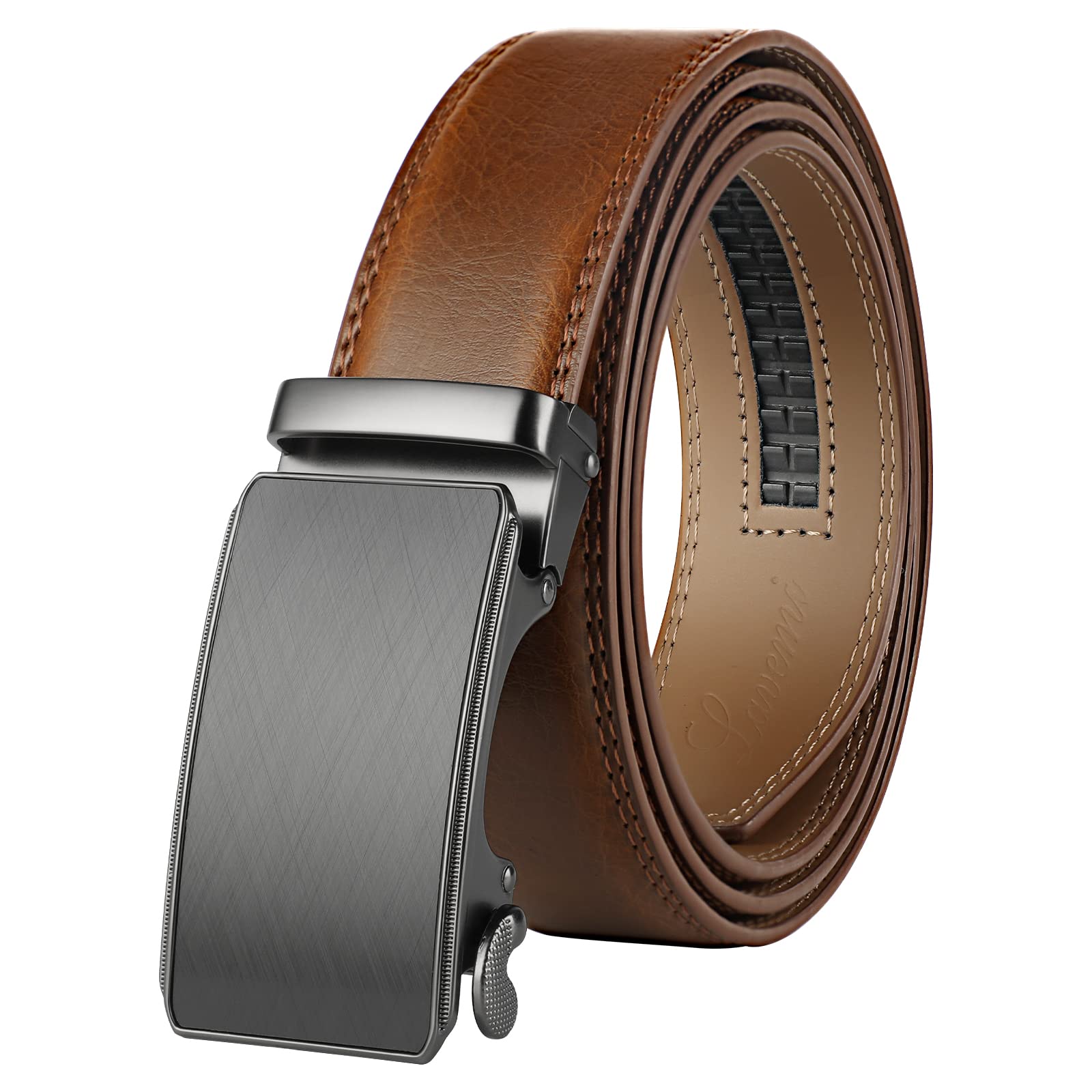 Photo 1 of Lavemi Men's Real Leather Ratchet Dress Casual Belt, Cut to Exact Fit,Elegant Gift Box(36-24555 Brown 44")