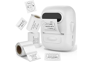 MARKLIFE Label Maker Machine with Tape Barcode Label Printer - Mini Portable Bluetooth Thermal Labeler for Address Clothing Jewelry Retail Barcode Small Business Home Office (White+3 Labels(W/C/T))