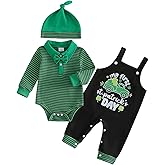HYADRBLEBY Baby Boy Easter Outfit Newborn Stripe Romper+Bunny Overall Pants+Hat Infant Boys First Easter Outfit