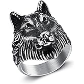 VUIFONGS Animal Ring Forest Wolf Ring for men Viking Wolf Head rings Men's Stainless Steel Rings Hip Hop ring Jewelry Punk Ring Club ring Heavy Metal ring for men