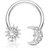 OUFER 16G Septum Rings, Star and Moon Design Nose Ring, Helix Earring, 316L Stainless Steel Tragus Daith Snug Conch Piercing Jewelry，Silver-Color