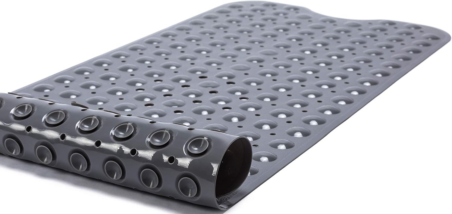 TIKE SMART Extra-Long Non-Slip Bathtub & Shower Mat 39”x16” (Smooth/Non-Textured Tubs Only) Safe, Clean, Machine-Washable, Superior Grip&Drainage, Vinyl, Opaque Gray (Grey): Home & Kitchen