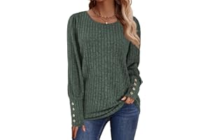 Lylinan Womens Ribbed Knit Long Sleeve Tops Casual Button Cuff Pullover Sweaters Blouses S-XXL