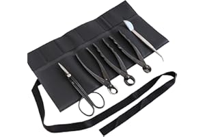 Wazakura Made in Japan 5PCS Bonsai Tool Kit with Roll Bag: Yasugi Steel Twig Bonsai Scissors, Concave Branch Cutter, Knob Cut